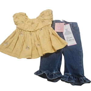 RARE EDITIONS Baby Girls Jeans 2 PC Set 6-9 Months